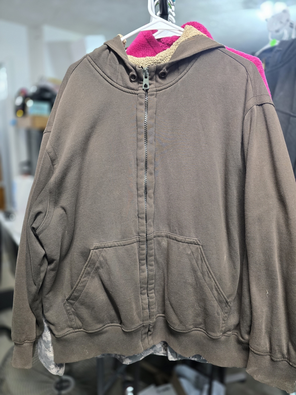 Faded Glory Brown Hooded Zip-Up Jacket with Sherpa Lining
